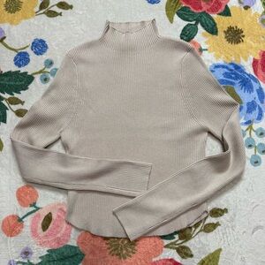 Zenana Ribbed Mockneck Sweater - Beige